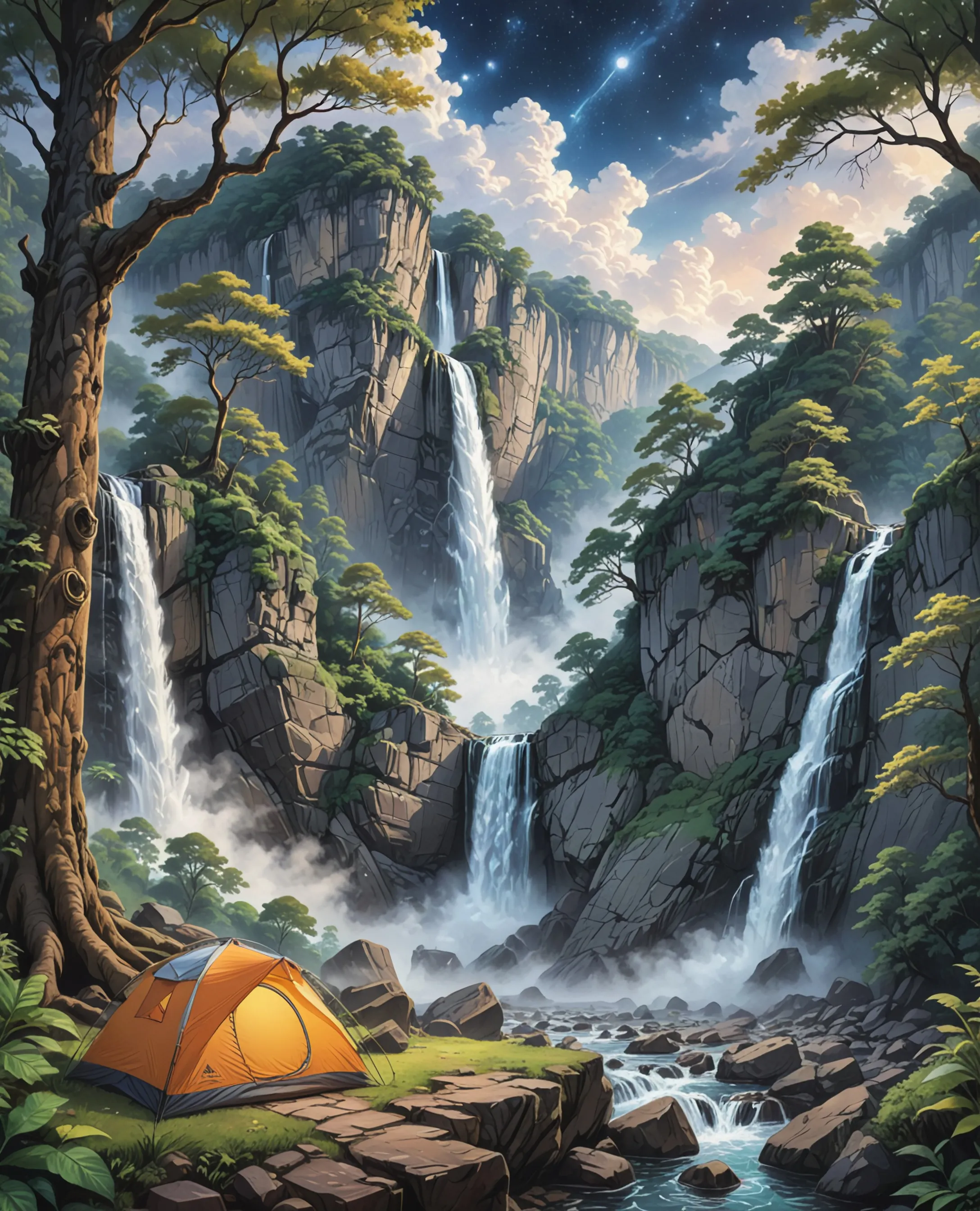 Starry night campsite overlooking - Free AI Photo Generator - starryai