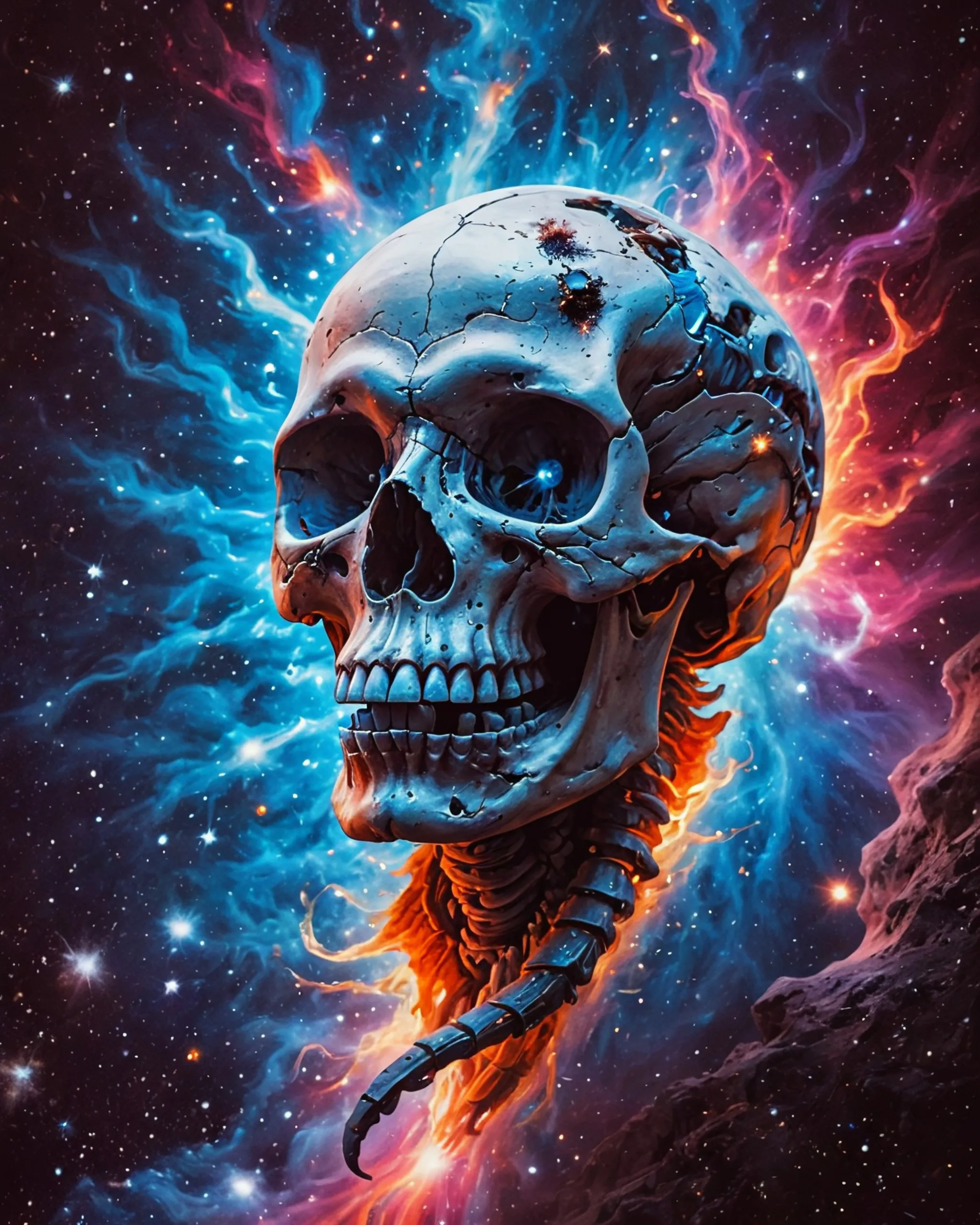 Human skull floating space, - Free AI Photo Generator - starryai