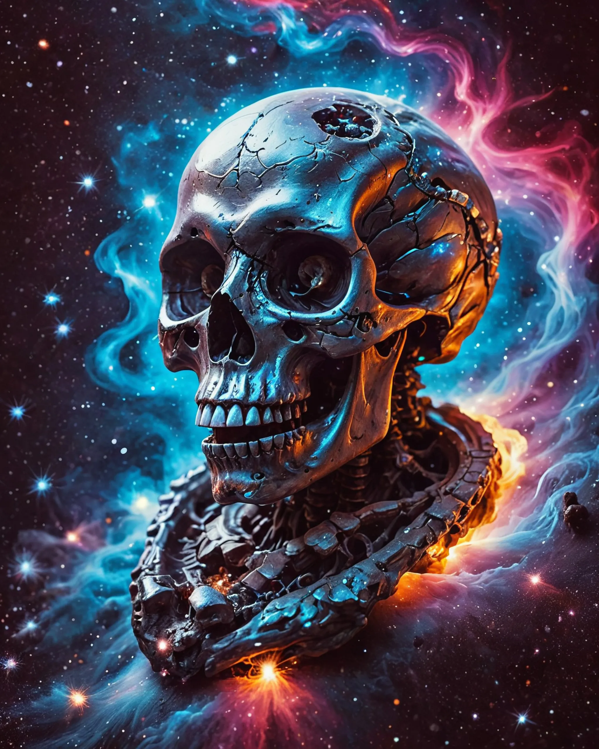 Human skull floating space, - Free AI Photo Generator - starryai