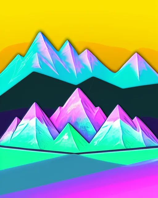 Glowing neon mountain range, simple digital art, vivid contrasting colors,  magical,  gloss