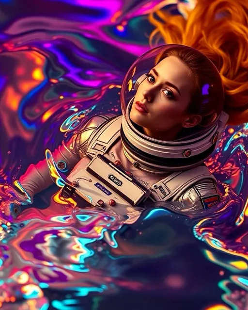 A woman floating iridescent sea, - Free AI Photo Generator - starryai