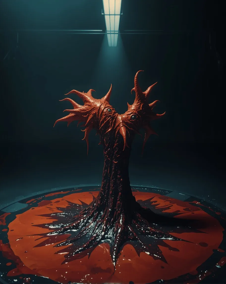 A dark red amorphous creature rising - AI Photo Generator - starryai