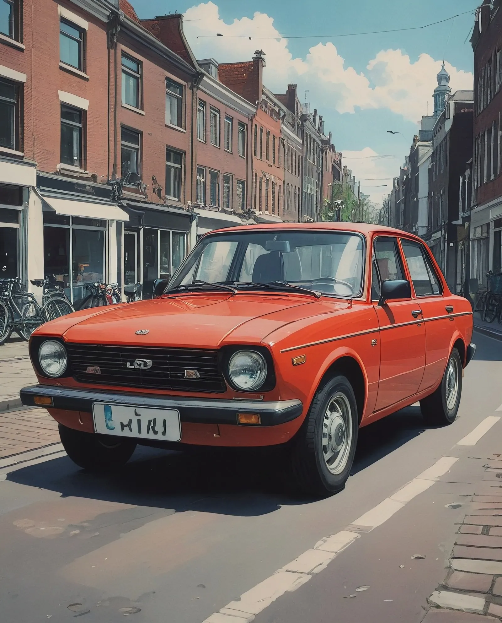 Lada Riva Colours Red 1980 Lada Riva on streets - Free AI Photo Generator - starryai