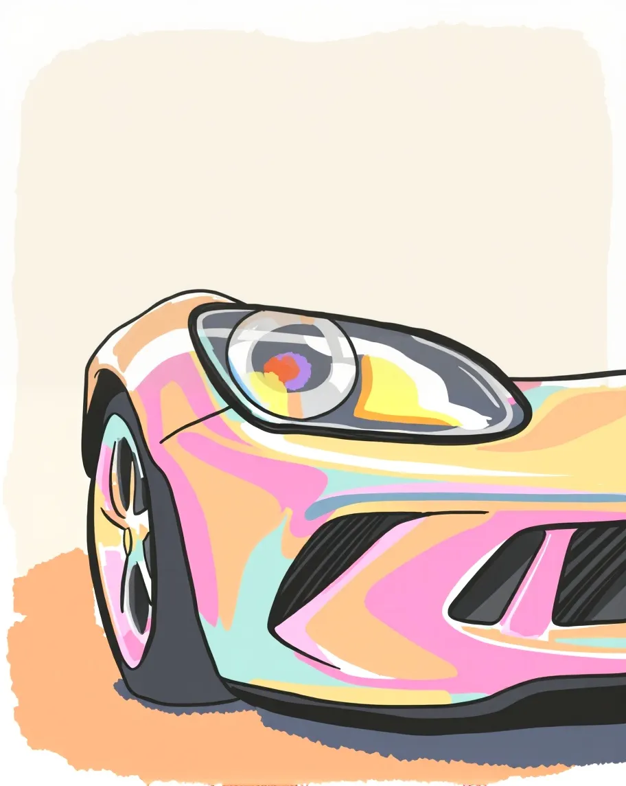 Paint Up!"It's not mine, but I want to repaint my car. I'm thinking of a design that combines the softness of pastel colors with the vibrancy of vivid colors, balances it with neutral colors, and adds shine with metallic finishes. Can you give me some specific ideas or suggestions on how to combine these four elements to achieve a unique and attractive color scheme?"​""creativity.skin texture, 8k, luxurious design, hdr, uhd, VAE,TrueHDRI, masterpiece/ultra-precision/ultra-quality/ultra-aesthetic""