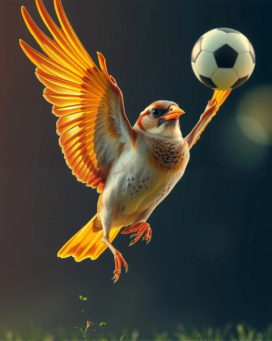 Angry sparrow for soccer have a leg as a x-ray