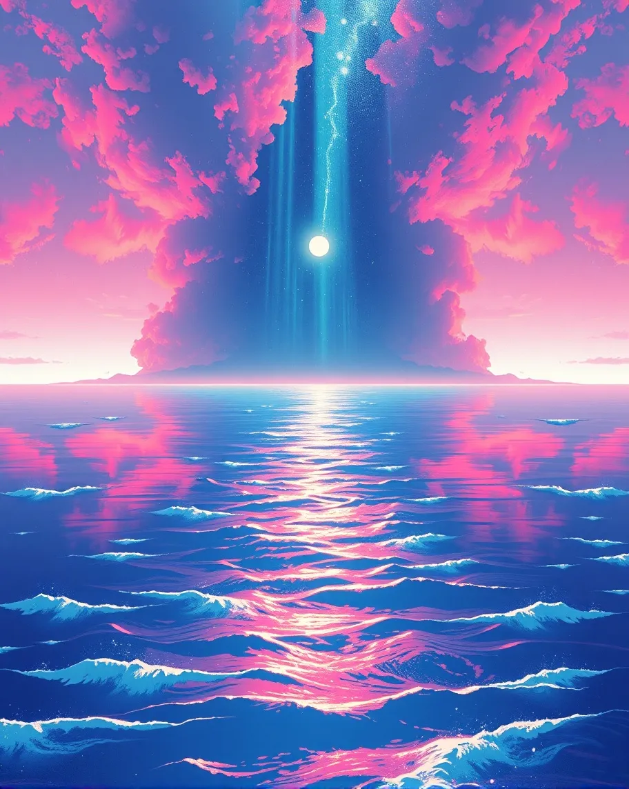 Asuka Evangelion, vapor, parallax, seascape