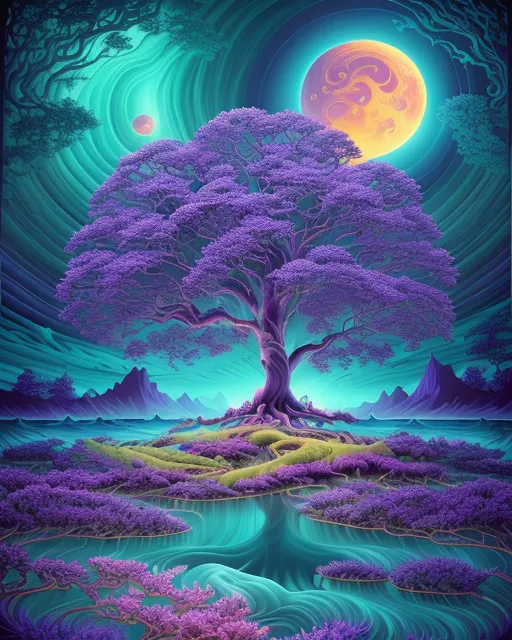 A vibrant, surreal landscape a - Free AI Photo Generator - starryai