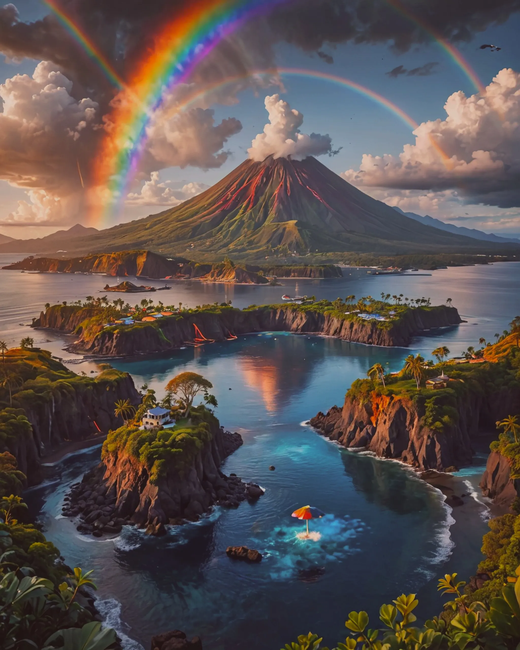 island floating sky a rainbow - Free AI Photo Generator - starryai