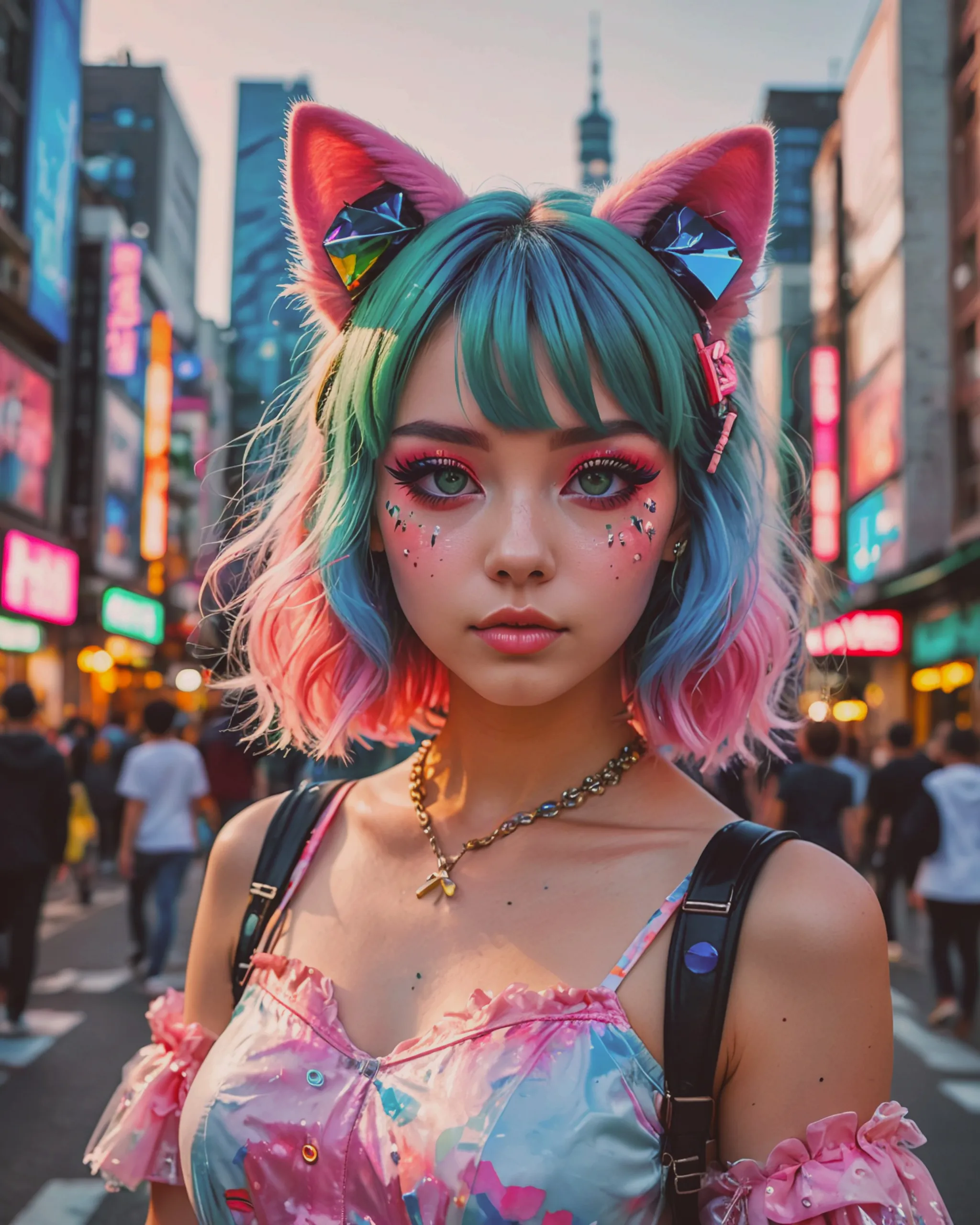 jelly girl, bangs, cat ears, pink - Free AI Photo Generator - starryai