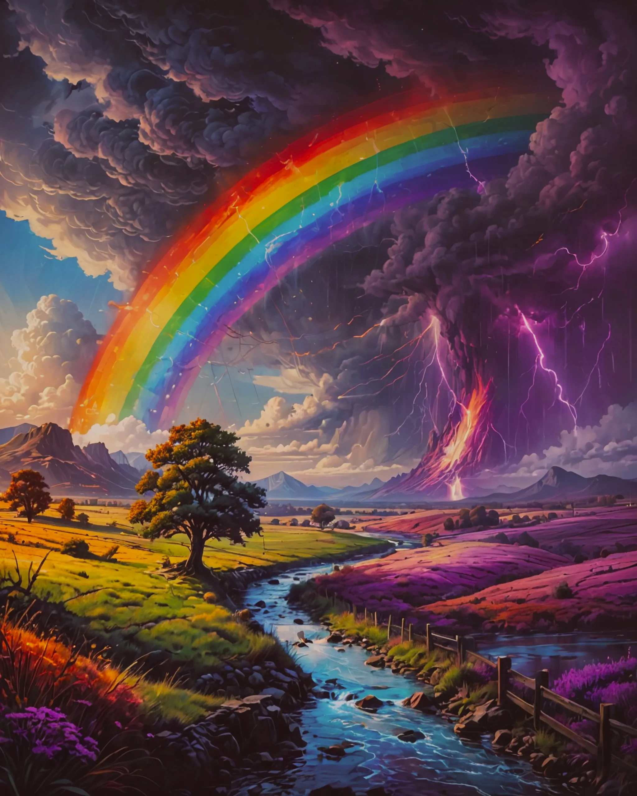 A rainbow stands on way purple - Free AI Photo Generator - starryai