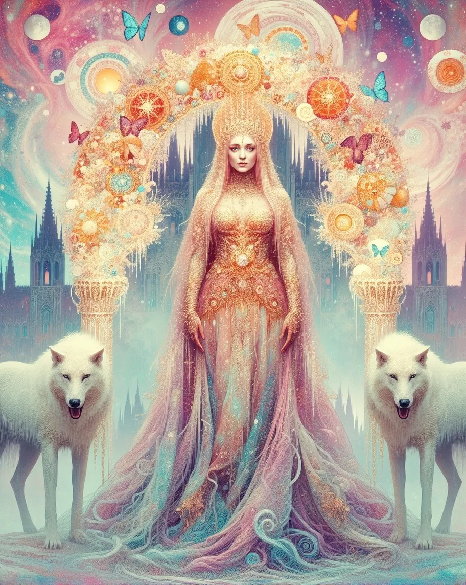 A regal, ethereal woman standing - Free AI Photo Generator - starryai