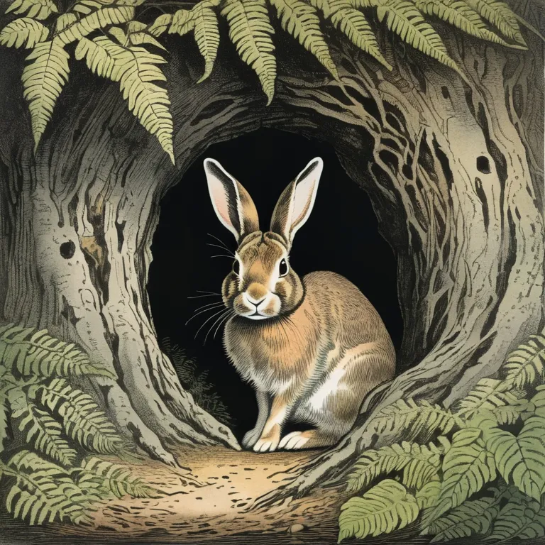 A rabbit looks out a rabbit hole. - Free AI Photo Generator - starryai