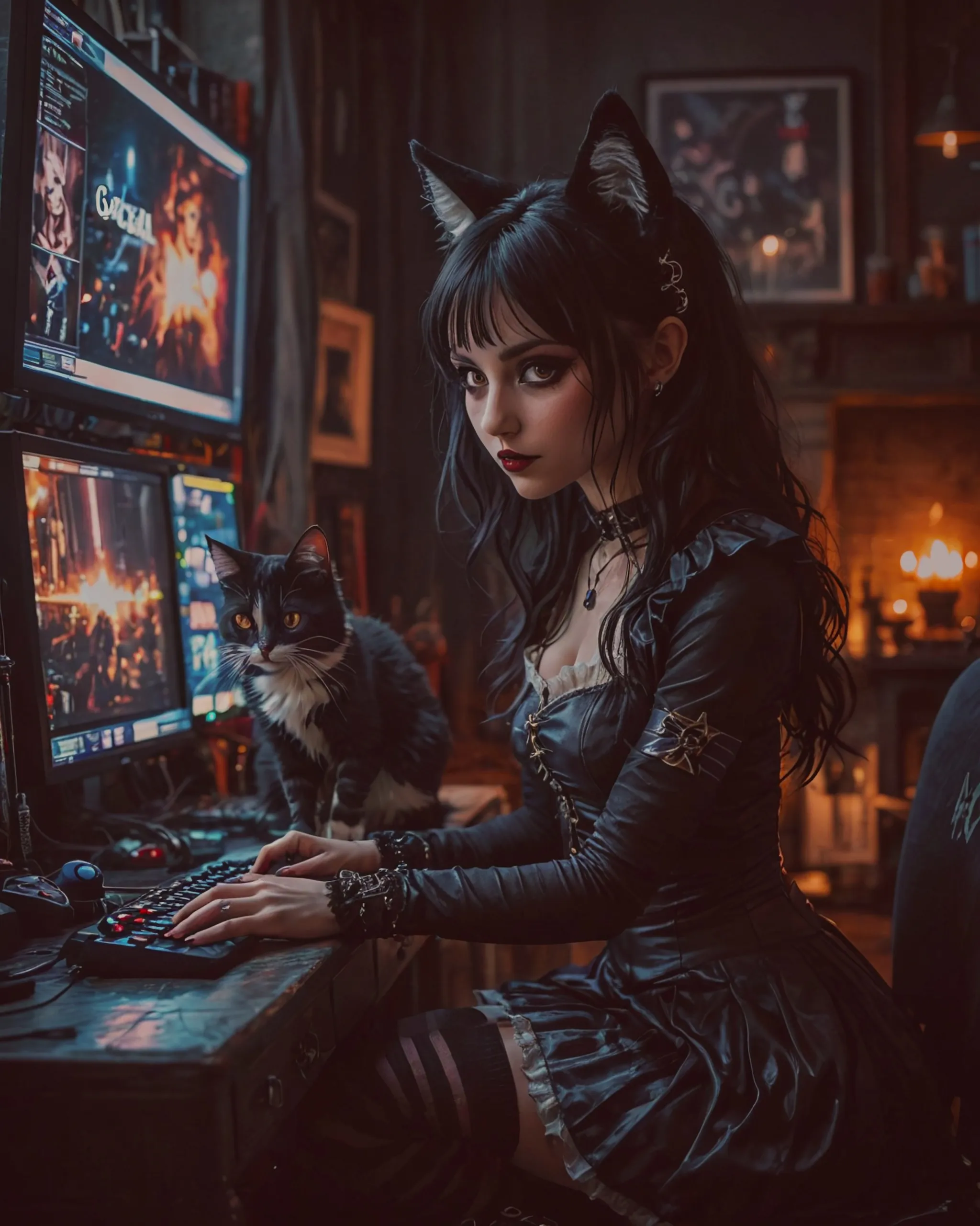 A cat girl perky cat ears a cat - Free AI Photo Generator - starryai