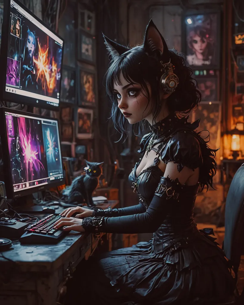 A cat girl perky cat ears a cat - Free AI Photo Generator - starryai