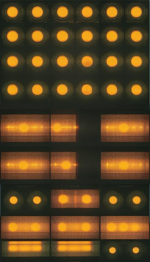  MONACOR V-22 INDICATOR, Green orange digital display lighting colors. contact sheet data each frame by frame photo. Historygram of function digital data as in camera, amplyfier indicators , white background, Dive. 18188 long view, central perspective, it should present frame by frame trajectory path of diver, final splash is the last photo in series, first to last photo is gradient tone increasing till last frame, bright square at the end, experimental film, high quality vhs esthetic, super vhs, nam june paik, cctv on tv, vintage photography extreme long shot, fast shutter speed, 