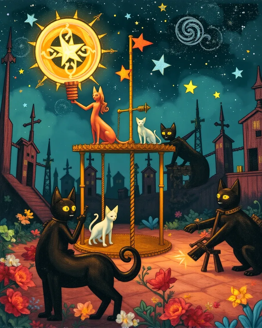 steampunk carousel made cats - Free AI Photo Generator - starryai