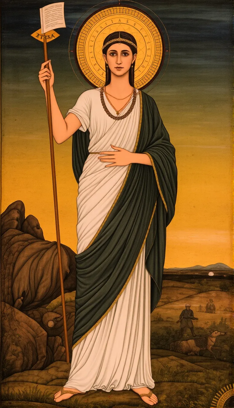 Full-length portrait of Athena, the Greek goddess of wisdom. 