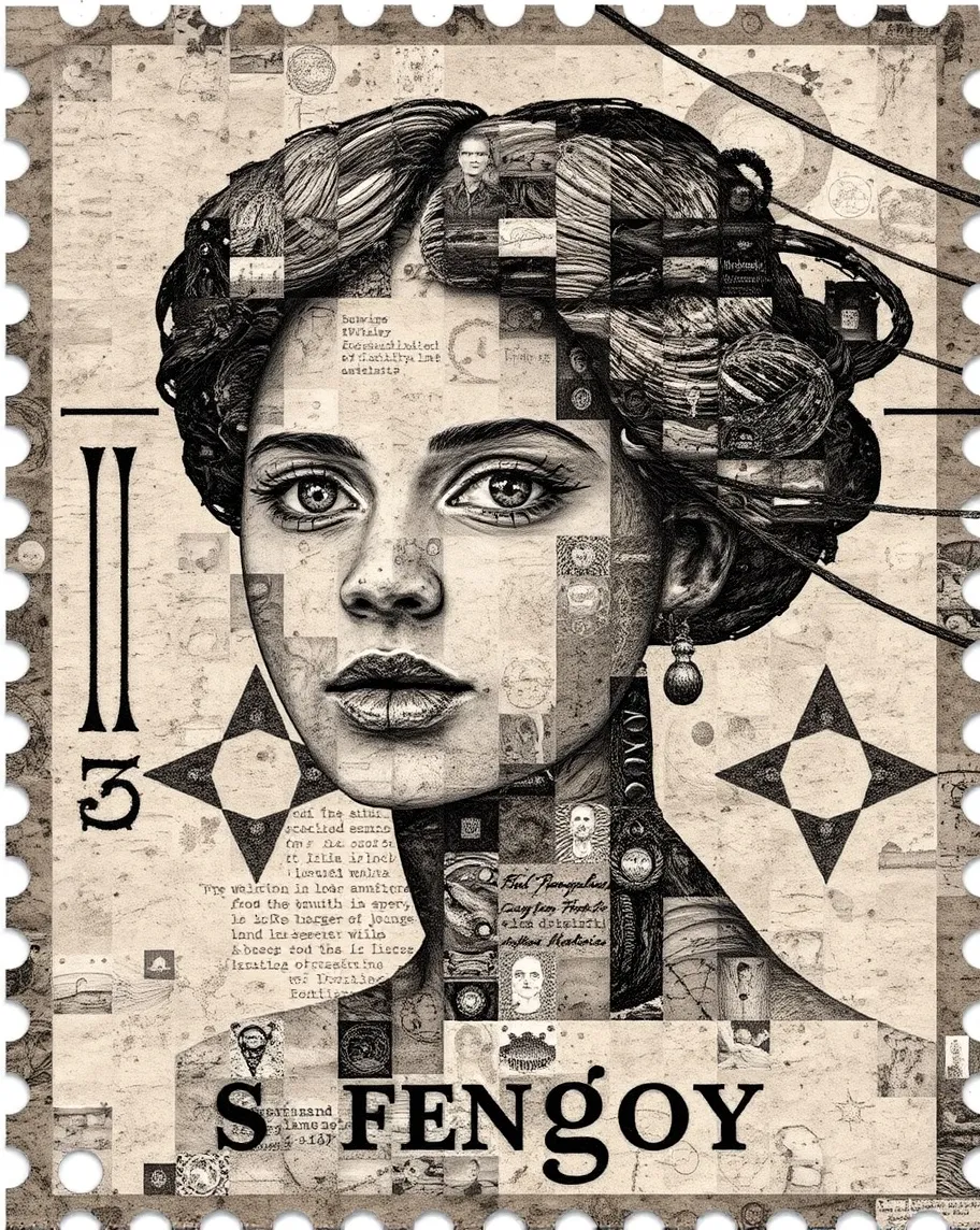 Old stamp, woman's face