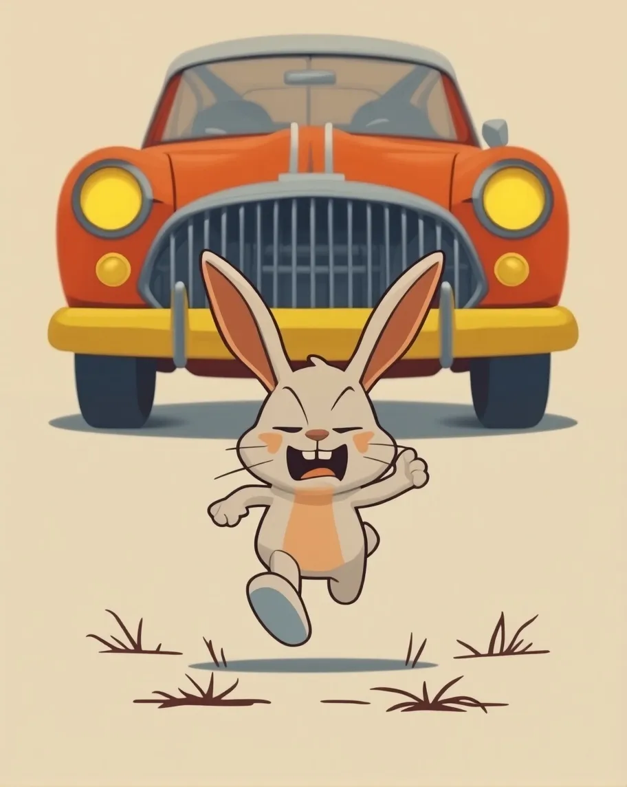 Exaggerated Rabbit A cartoonish rabbit runs toward - Free AI Photo Generator - starryai