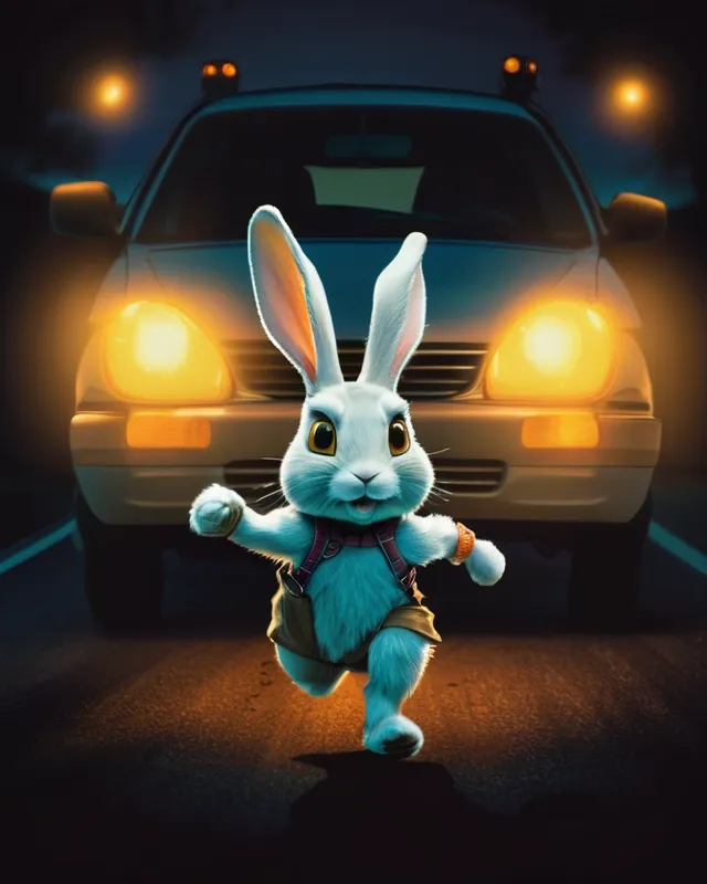 Exaggerated Rabbit A cartoonish rabbit runs toward - Free AI Photo Generator - starryai