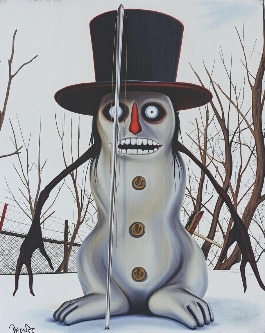 Sad snowman is a grotesque dreary - Free AI Photo Generator - starryai