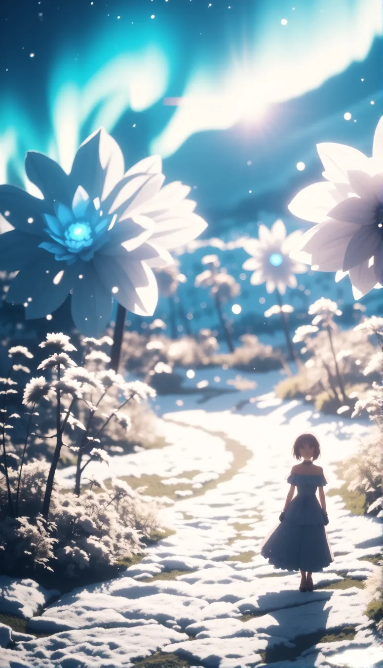 A celestial garden frozen flowers - Free AI Photo Generator - starryai