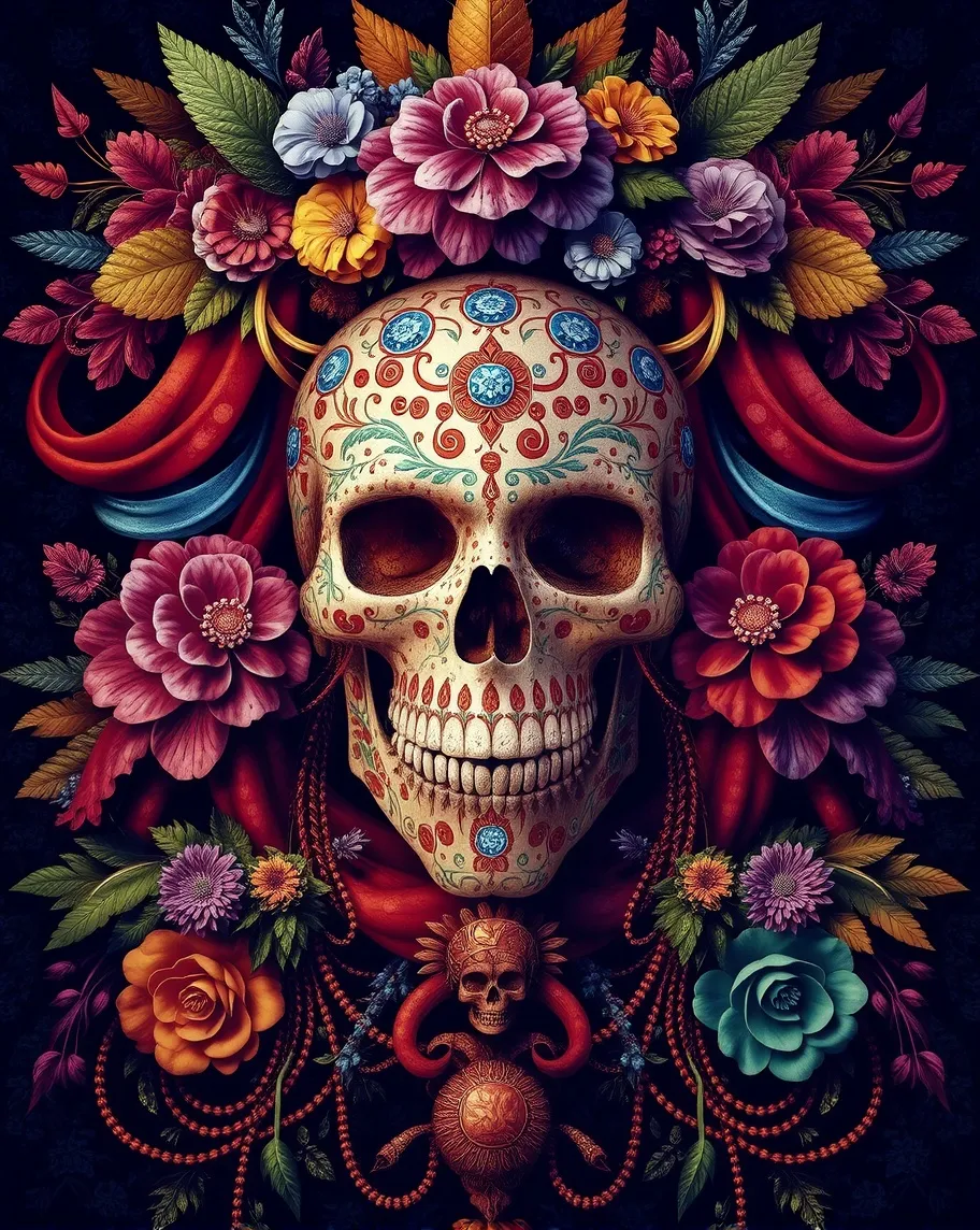 Full color painting a Sugar Skull - Free AI Photo Generator - starryai