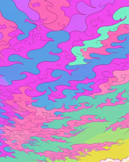 Up close view of beautiful physedelic sun and swirling clouds neon pastel colorful vivid and bright