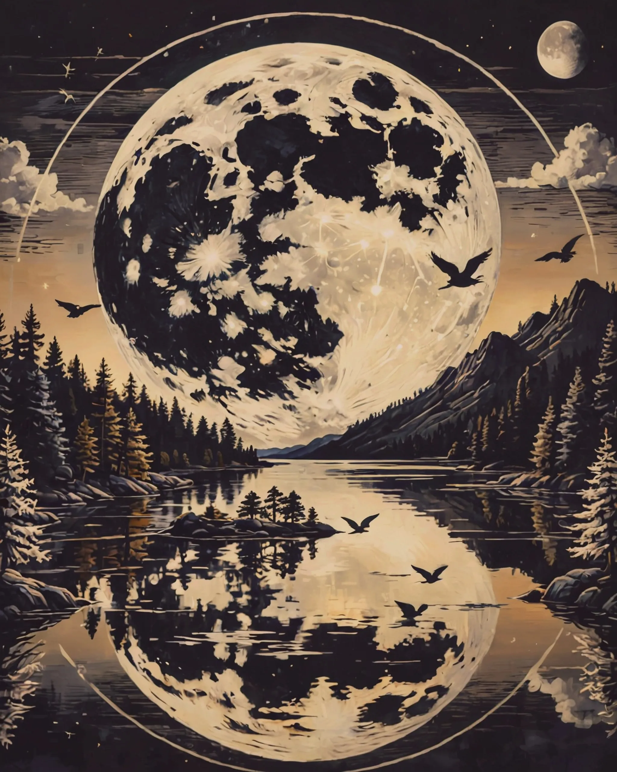 A serene night landscape a large, - Free AI Photo Generator - starryai