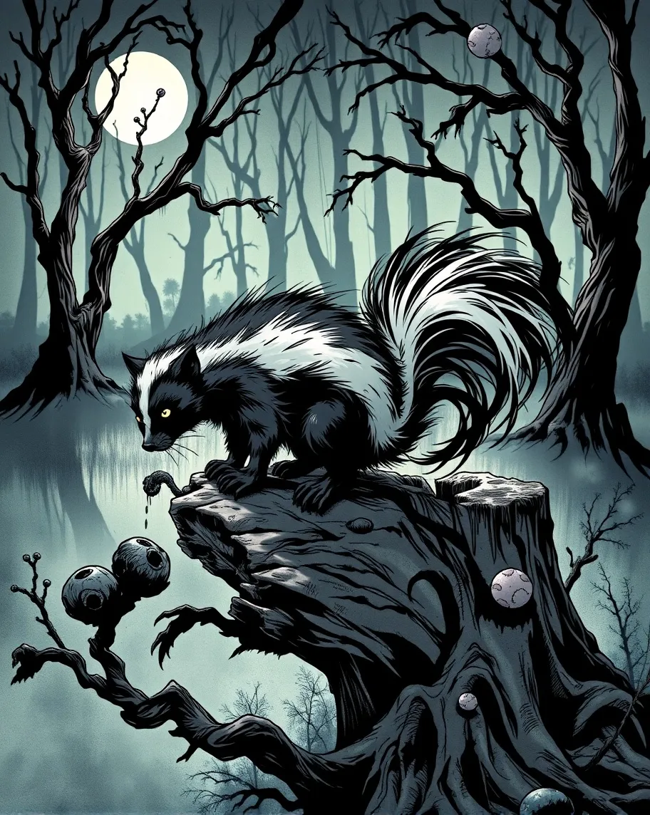 A skunk on a log