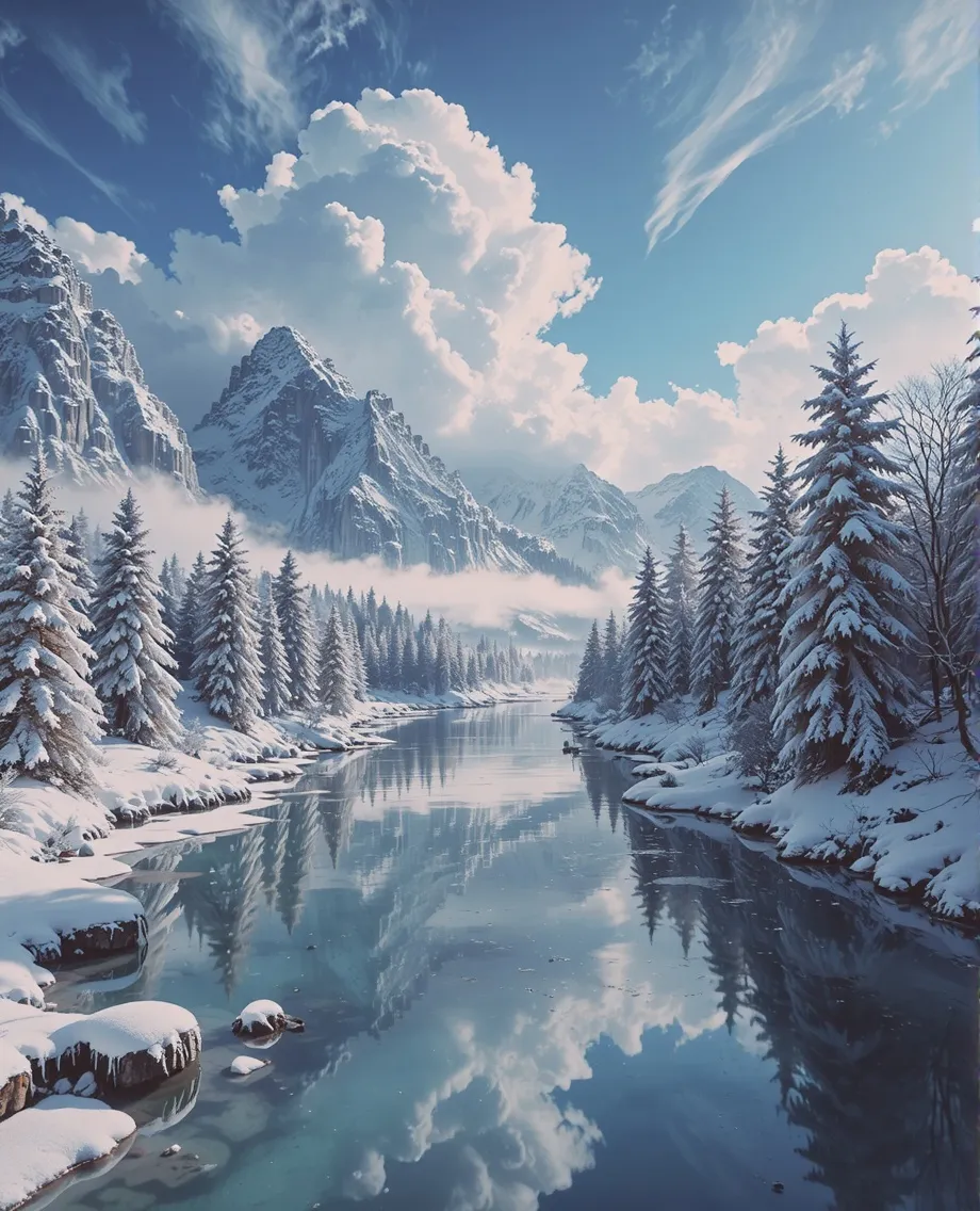 A serene beautiful lake covered , - Free AI Photo Generator - starryai