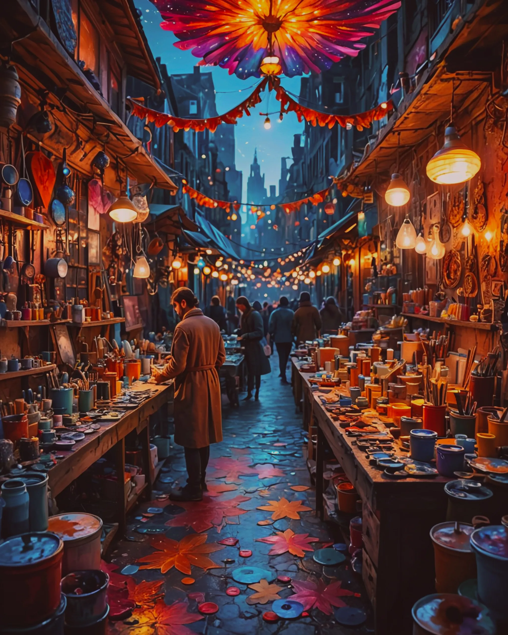 Colourful bazar scene selling art - Free AI Photo Generator - starryai