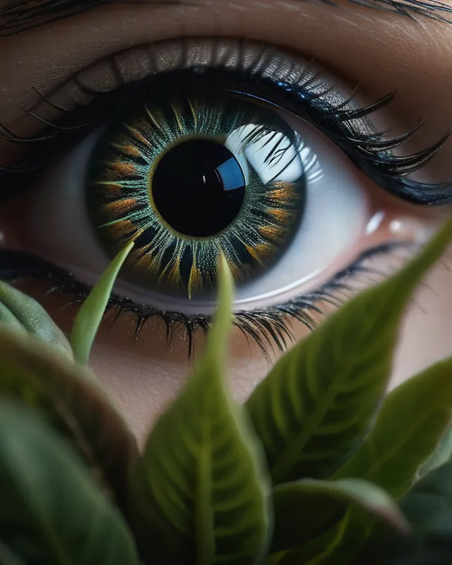 Doll's eye plant, plant made of doll's eyes, surrealism, photorealistic 8k 16k hyperrealism luminous viscous contrast macro 