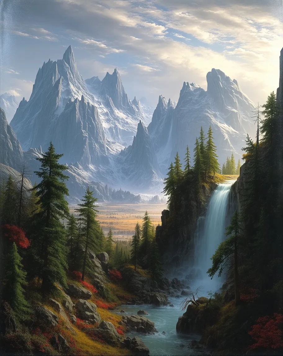 A beautiful mountain landscape , - Free AI Photo Generator - starryai