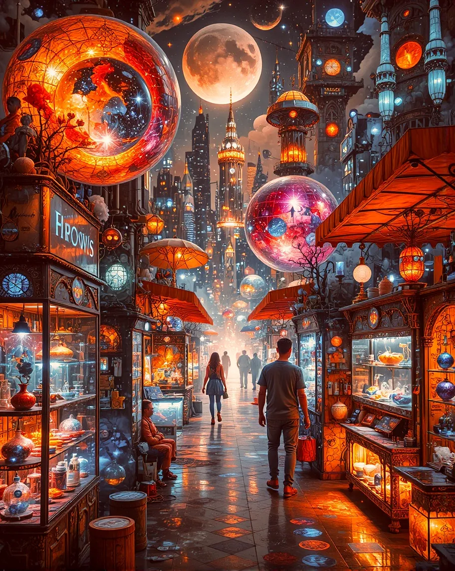 Surrel Items A vibrant bazaar a fantastical - Free AI Photo Generator - starryai