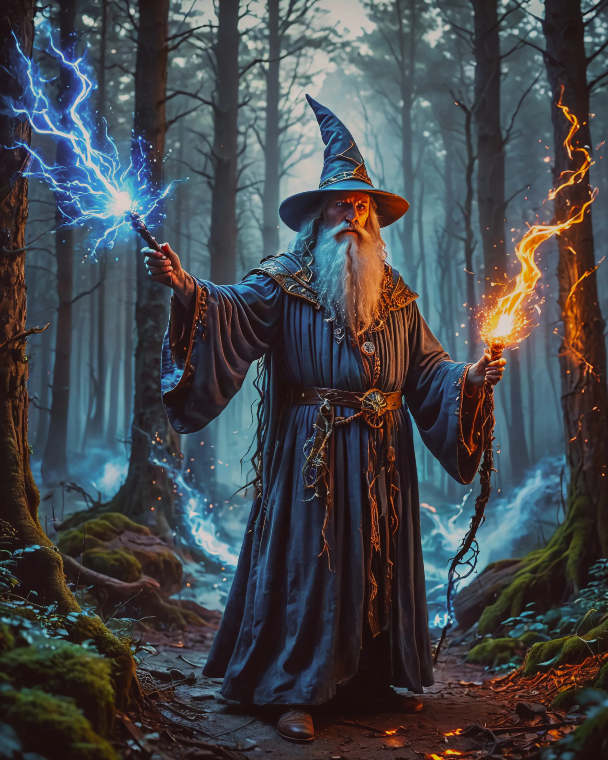 Wizard casting spell holding staff