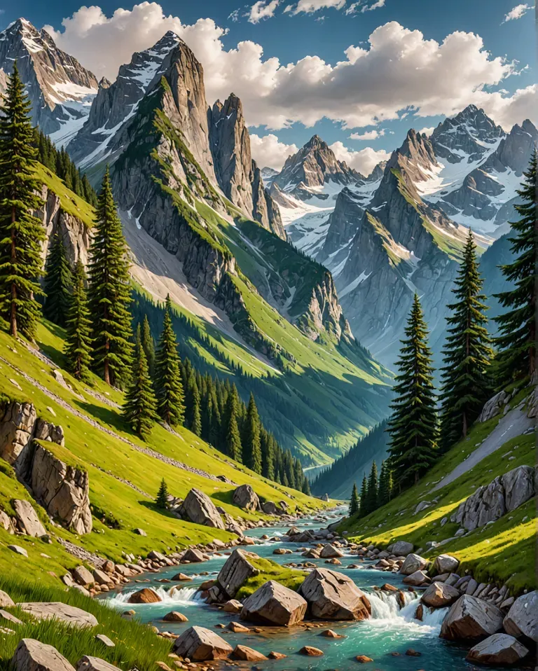 A beautiful mountain landscape , - Free AI Photo Generator - starryai