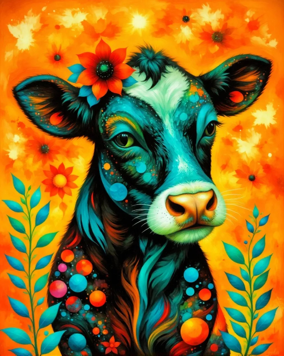 Àbstract Art cow , multiple colors,  very artistic 