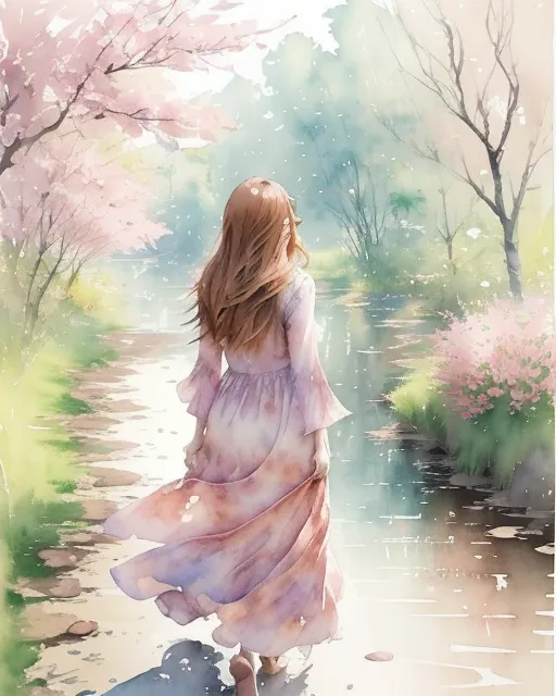 Beautiful young woman flowing a - Free AI Photo Generator - starryai