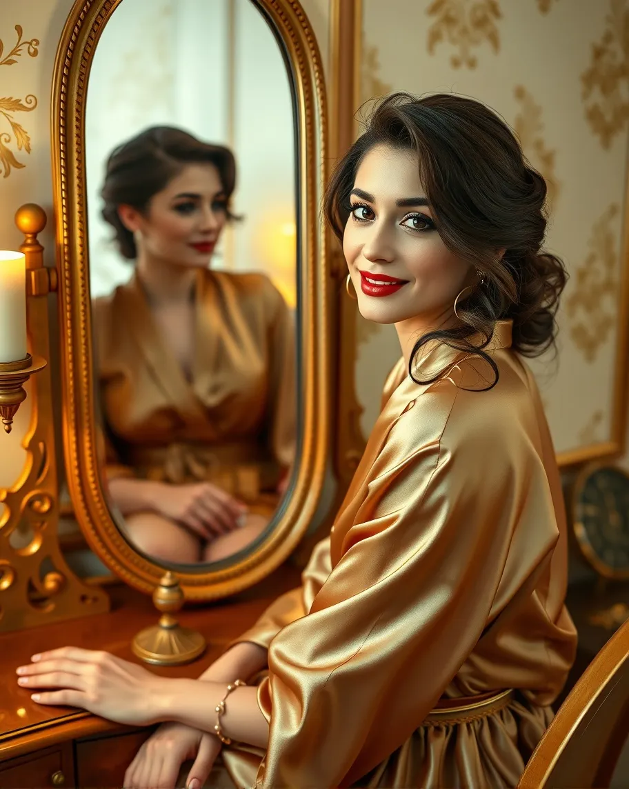A woman sitting at a vintage a - Free AI Photo Generator - starryai