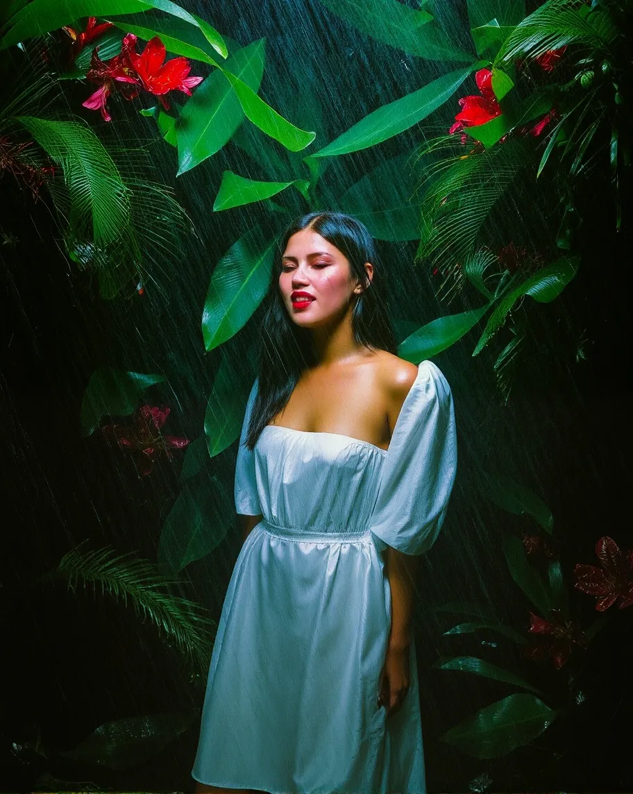it’s raining she standing a lush - Free AI Photo Generator - starryai