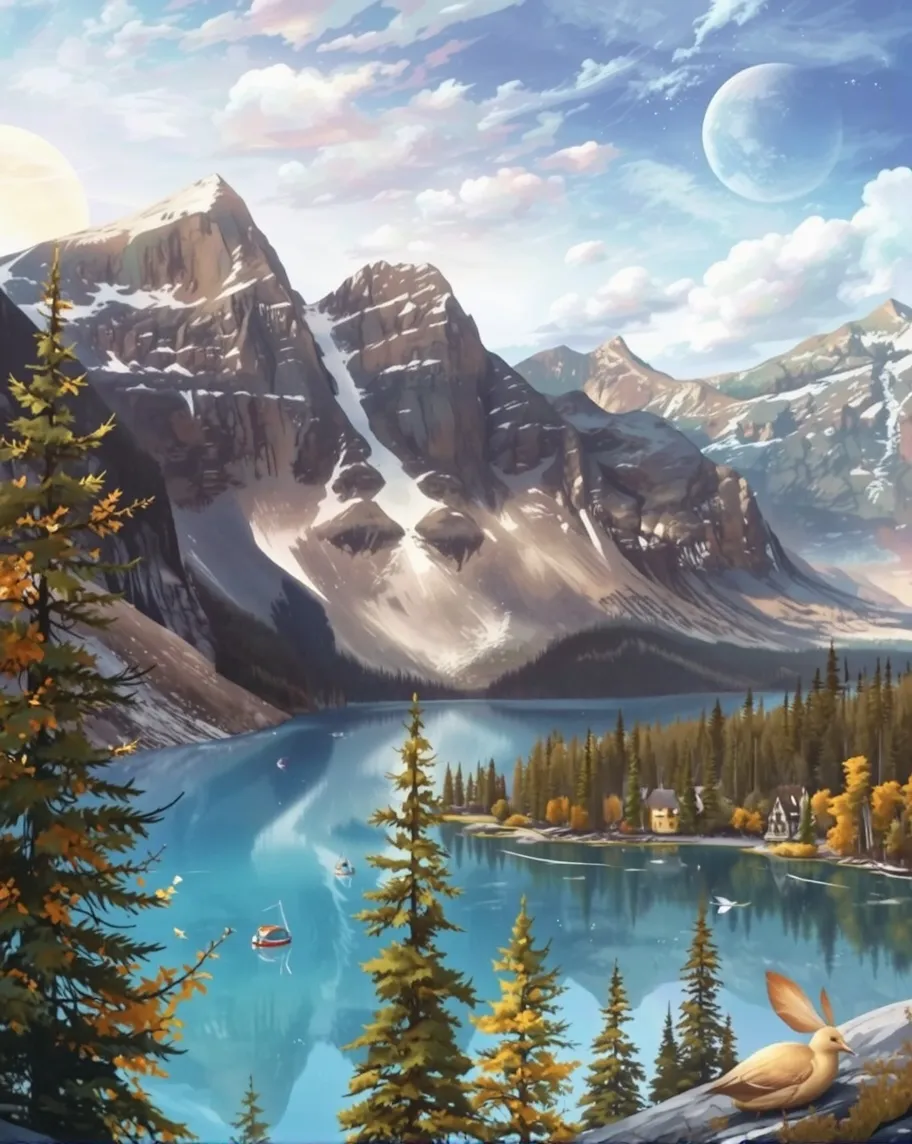 A vibrant mountain range next a - Free AI Photo Generator - starryai