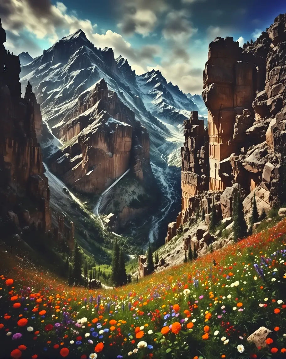 Rugged, snow-dusted peaks alpine - Free AI Photo Generator - starryai