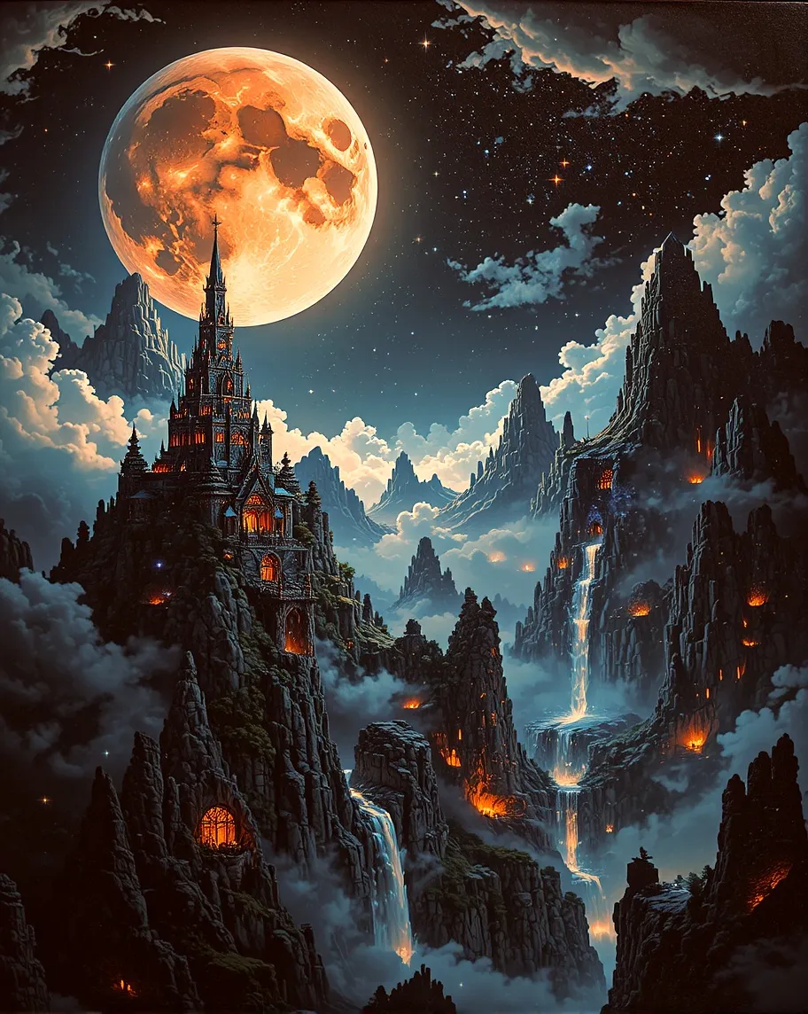 Jagged, dark mountains under a at - Free AI Photo Generator - starryai