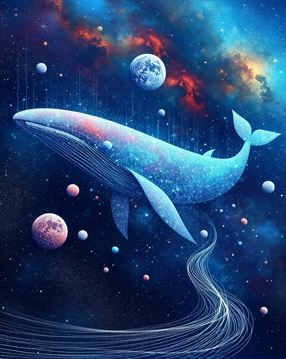 A celestial whale swimming gracefully through space 