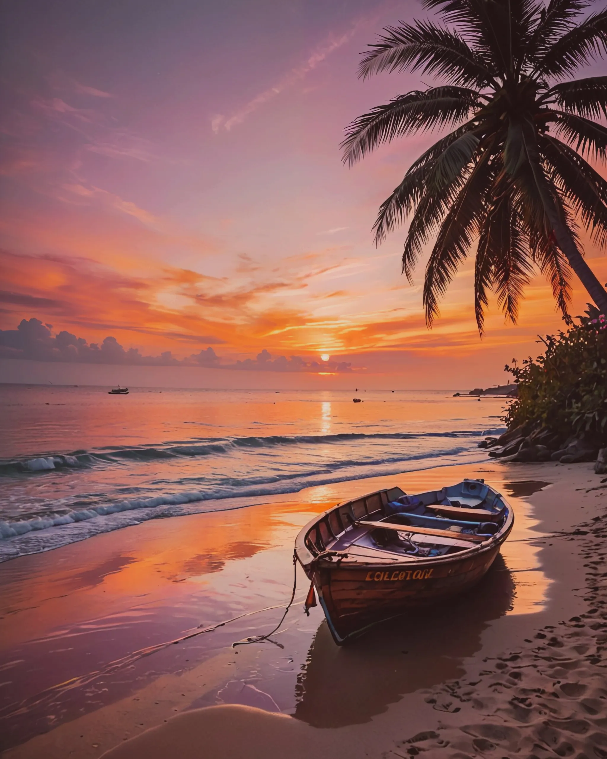 A tranquil beach at sunset, sands - Free AI Photo Generator - starryai