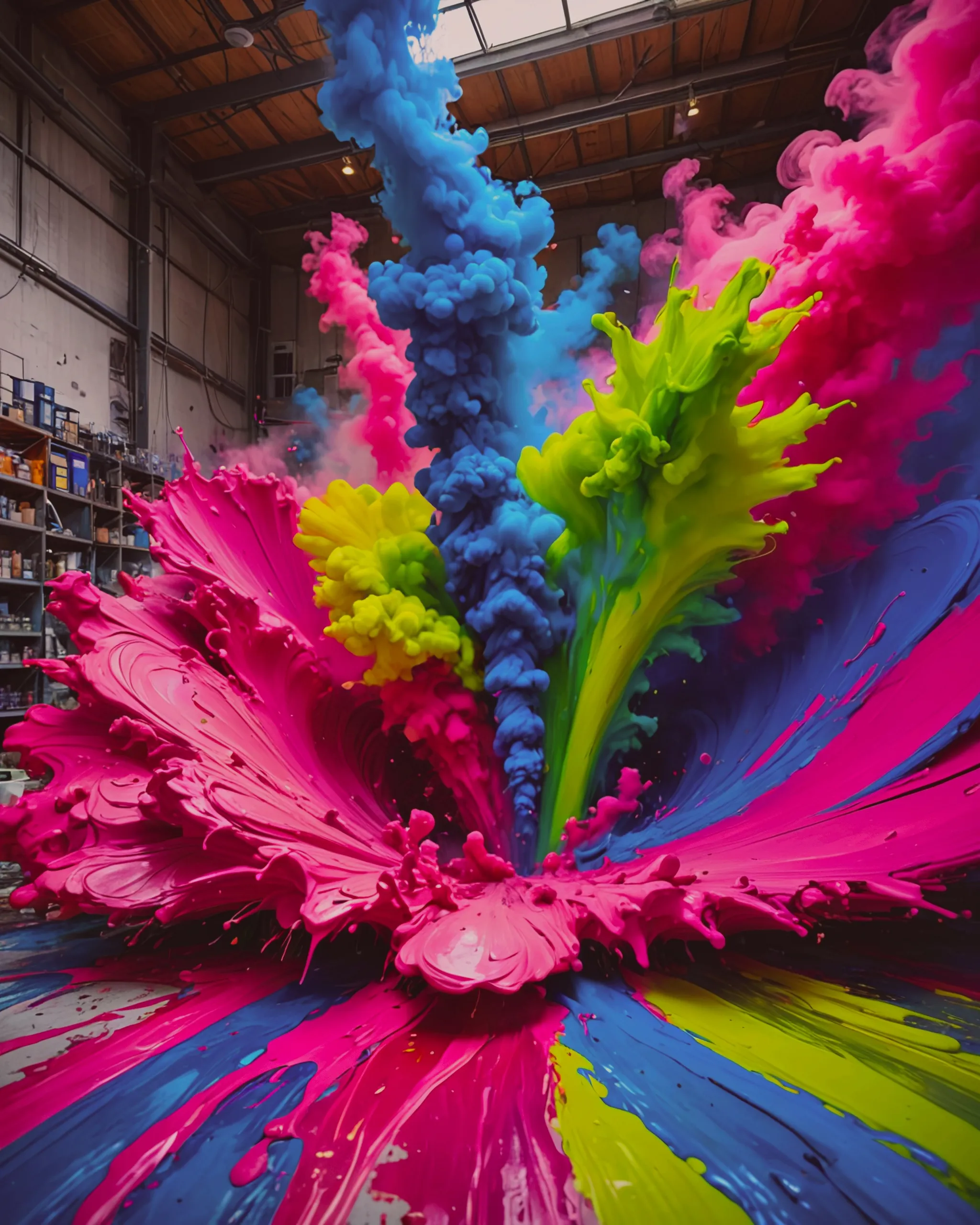 Factory Exploding Art Explosion at Paint Factory - Free AI Photo Generator - starryai