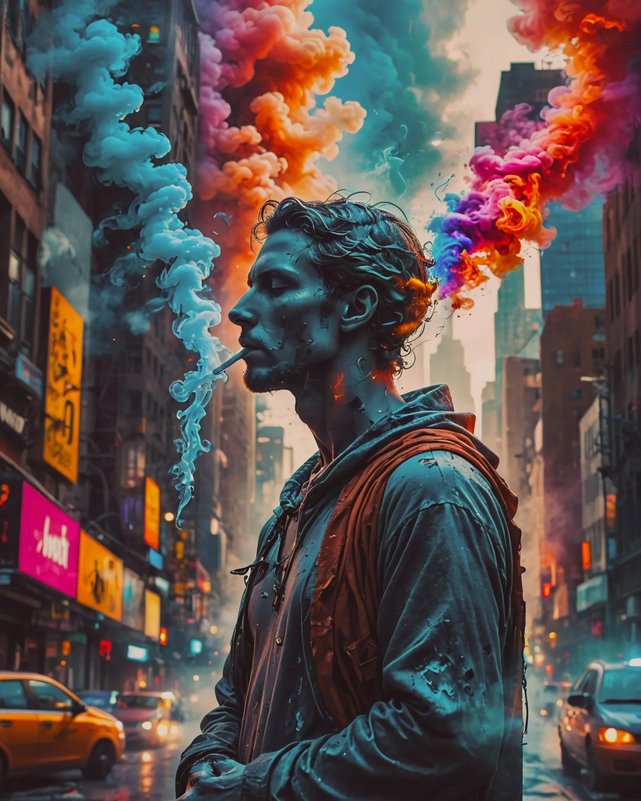 An angel smoking a cigarette standing on a street corner, digital painting, digital illustration, extreme detail, digital art, 4k, ultra hd, unreal engine