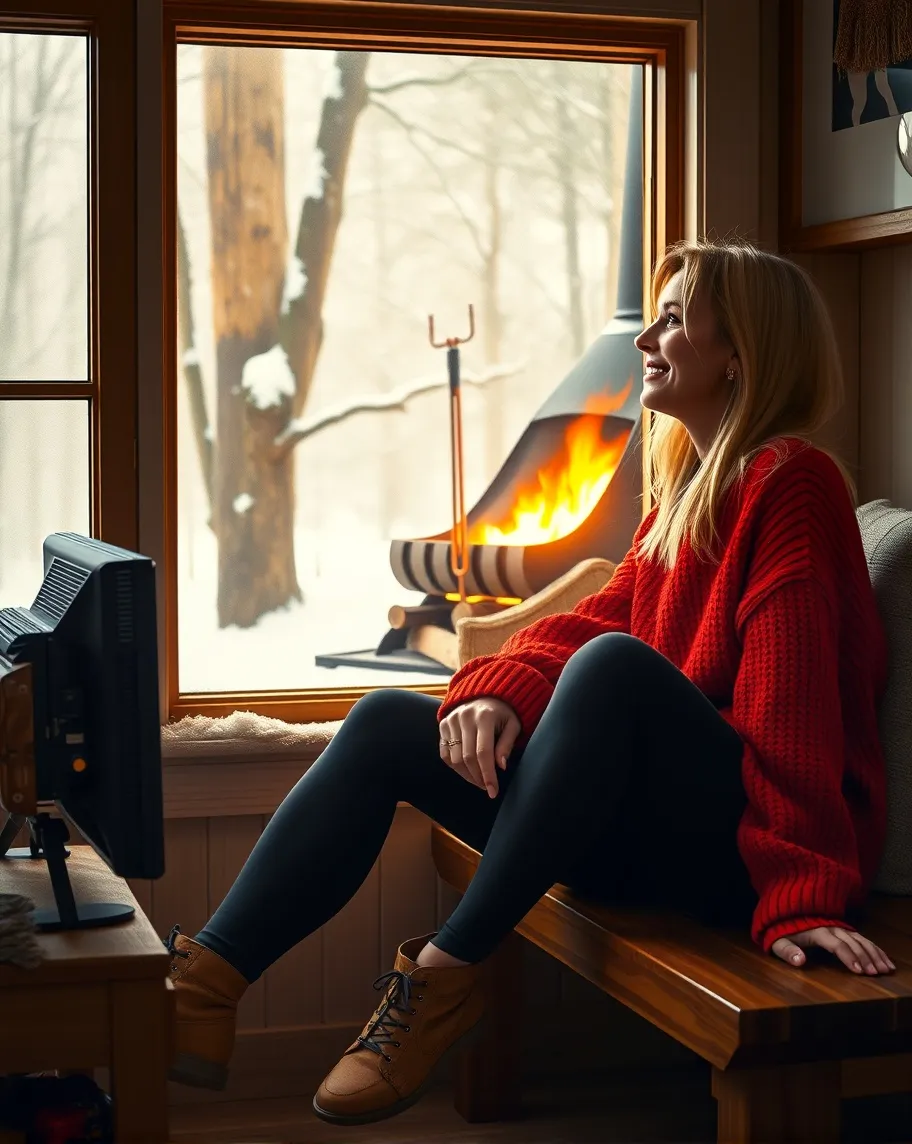 a woman sitting on a bench window - Free AI Photo Generator - starryai