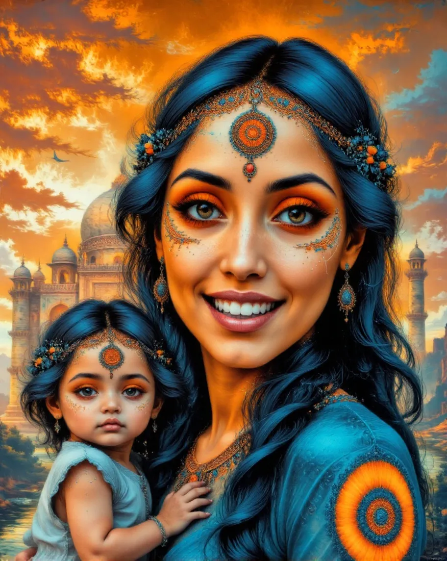 A mother child from India , a - Free AI Photo Generator - starryai